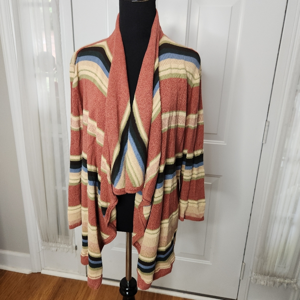 CHAPS 1970's Style Rust and Blues Open Cardigan Size XL